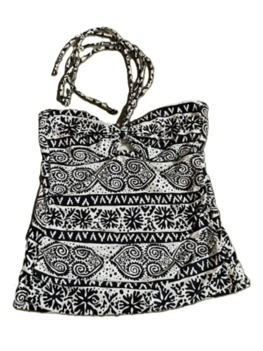 LOFT Beach Navy/White Bandeau Tankini TieTop swim top, Size Small